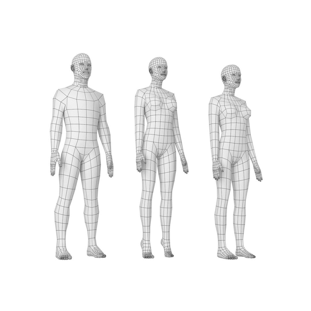 Natural Male and Female Base Mesh 3D Model – Low Poly Character Asset, FBX - View 5