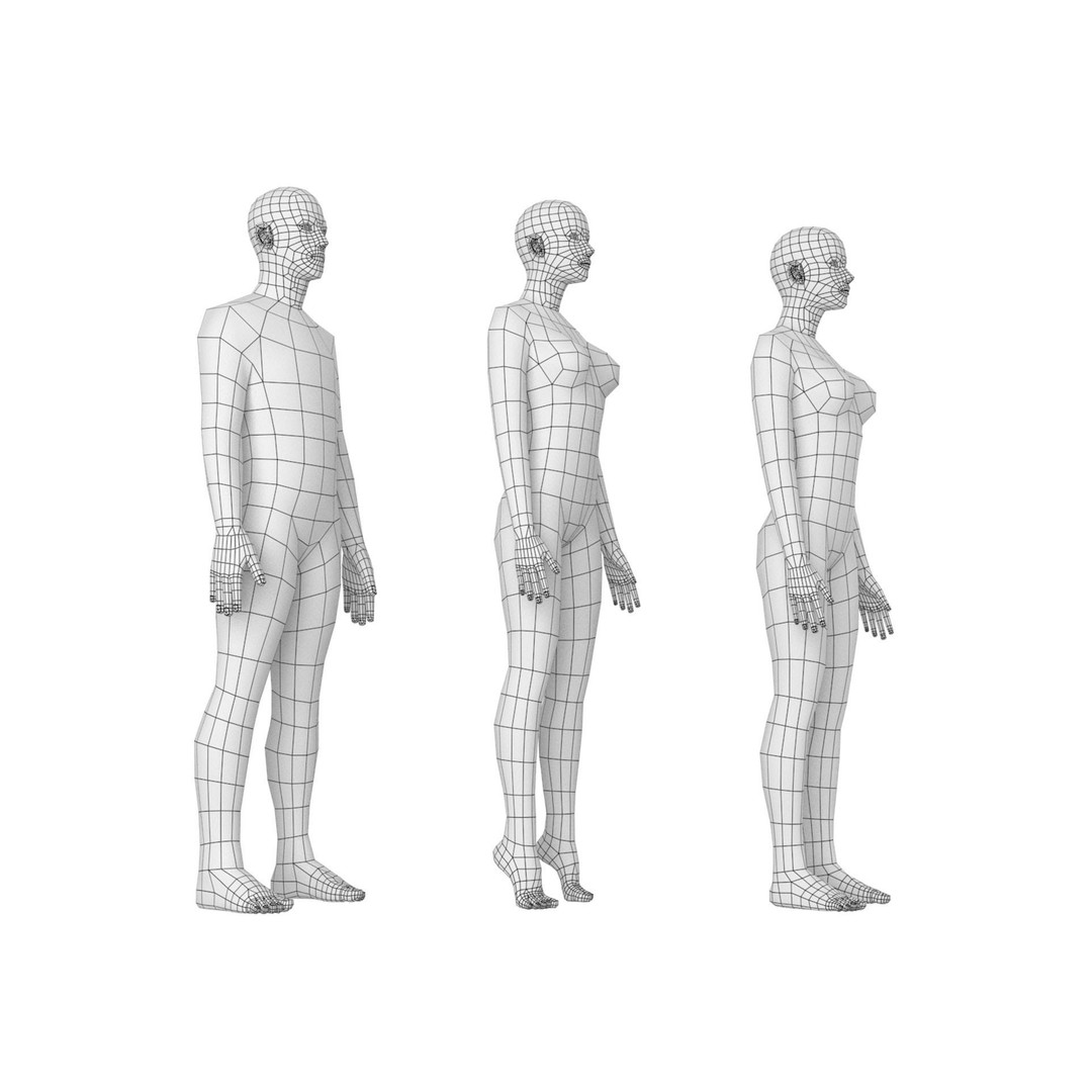 Natural Male and Female Base Mesh 3D Model – Low Poly Character Asset, FBX - View 6