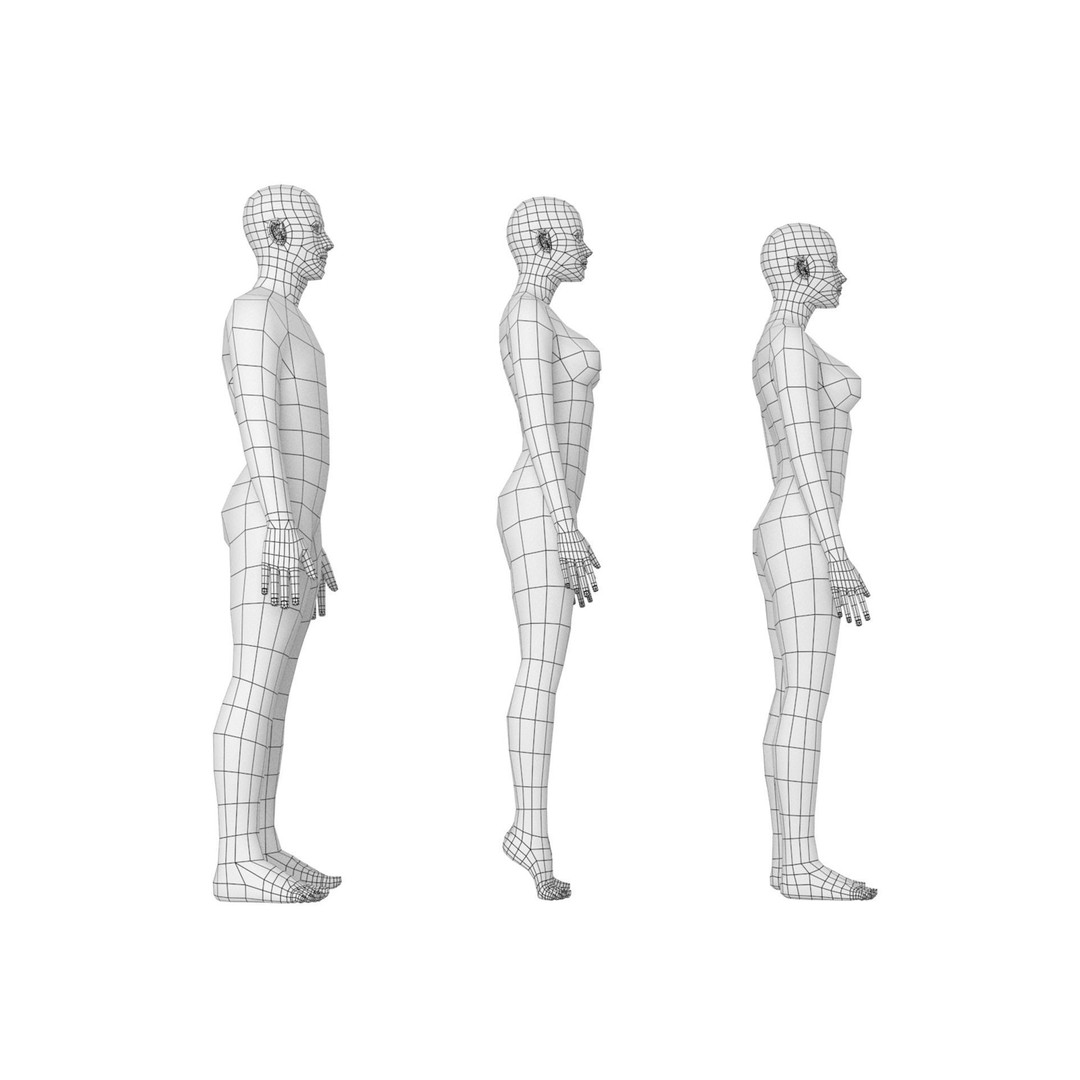 Natural Male and Female Base Mesh 3D Model – Low Poly Character Asset, FBX - View 7