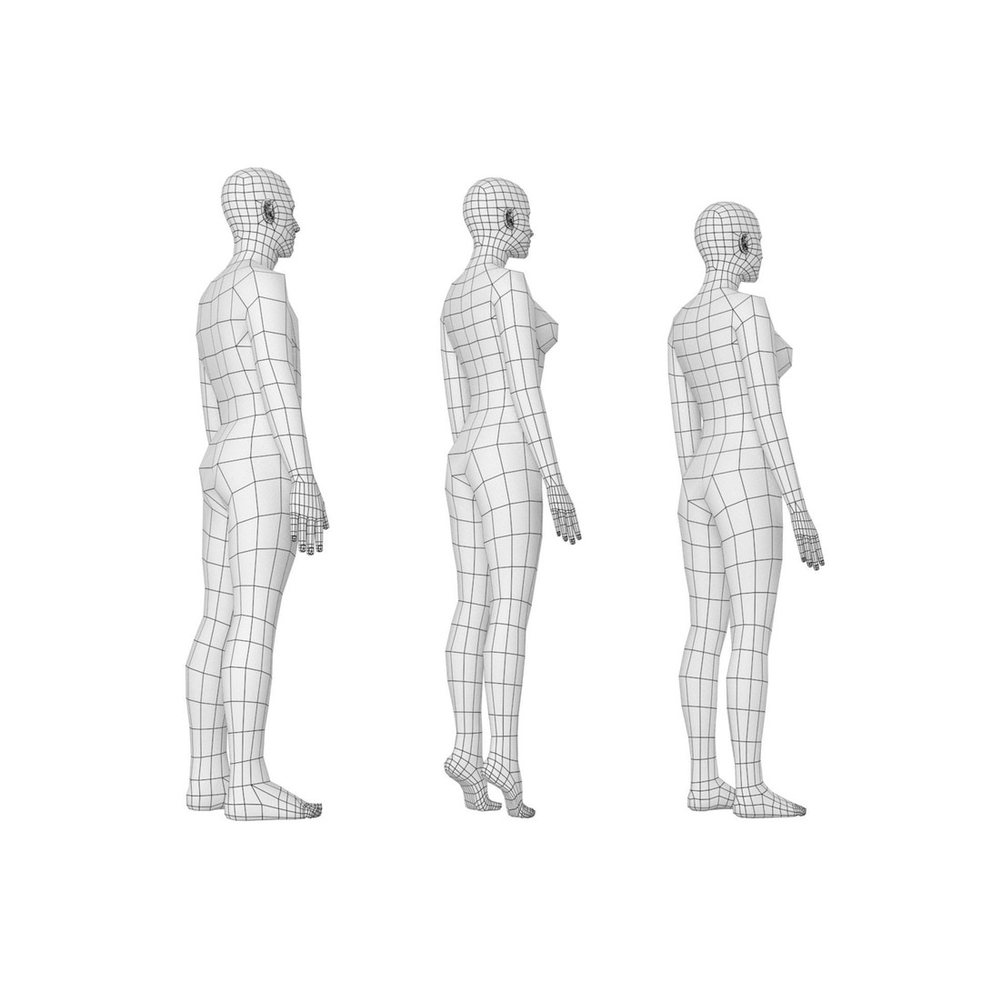 Natural Male and Female Base Mesh 3D Model – Low Poly Character Asset, FBX - View 8