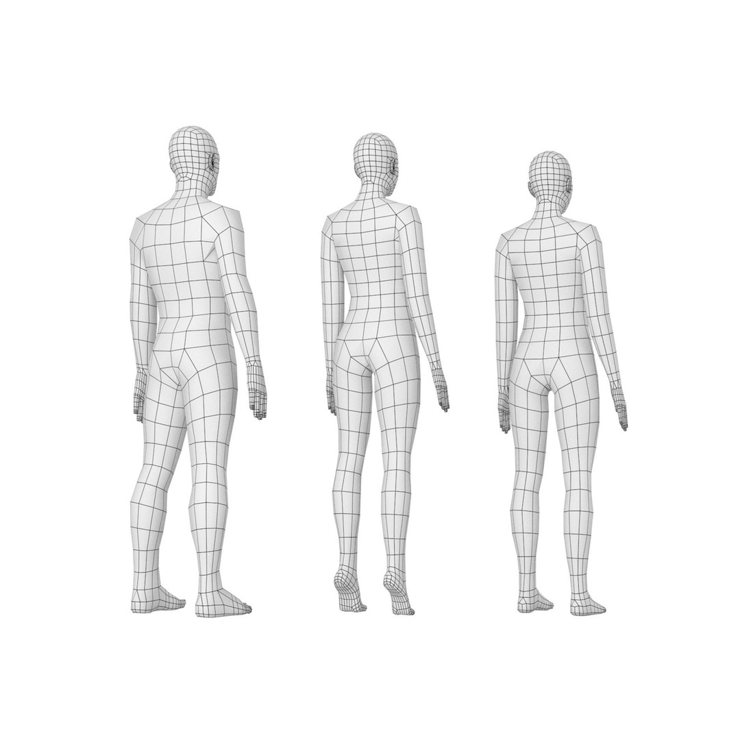 Natural Male and Female Base Mesh 3D Model – Low Poly Character Asset, FBX - View 9