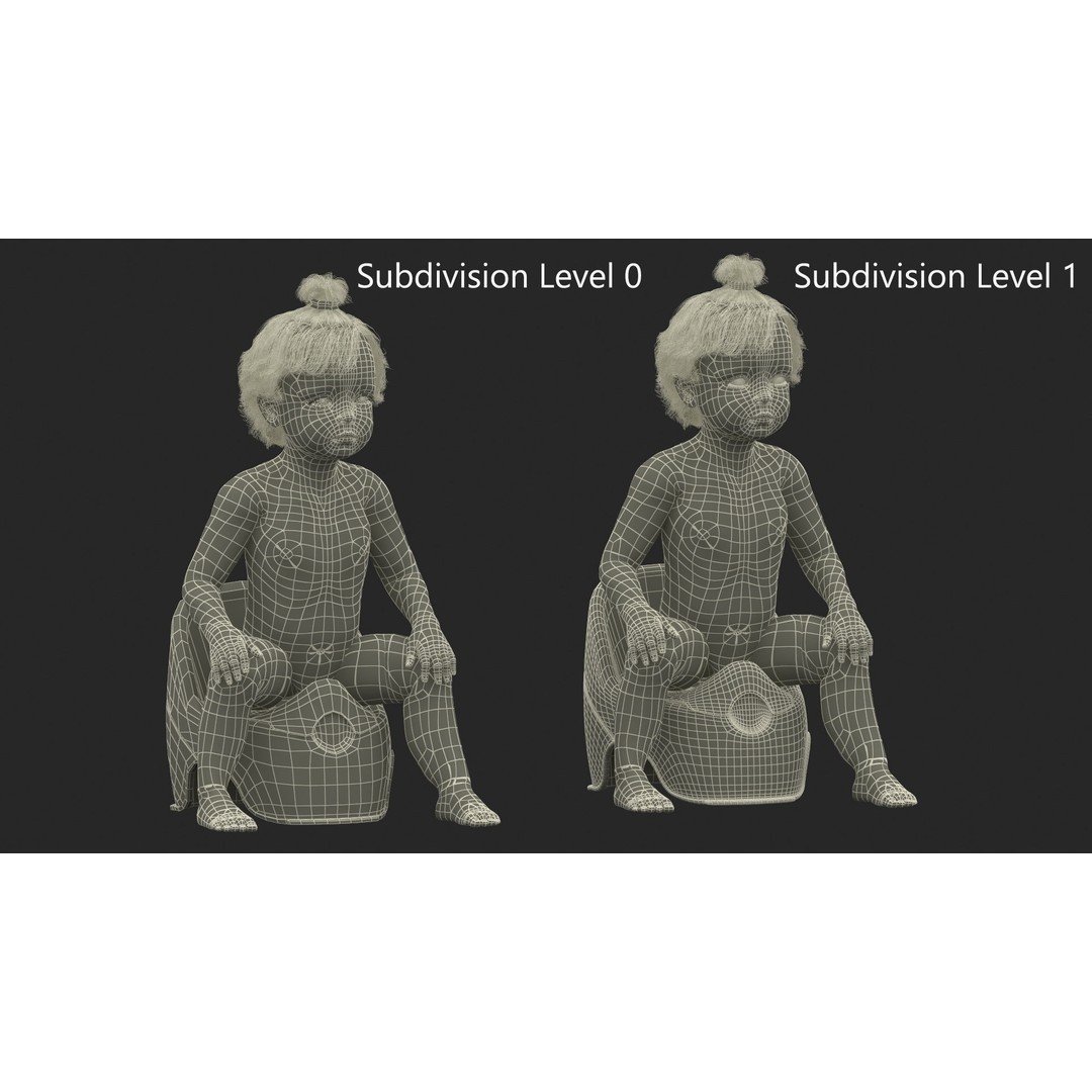 Toddler Girl on Potty 3D Model – High Quality Character Asset, PBR Textures - View 17