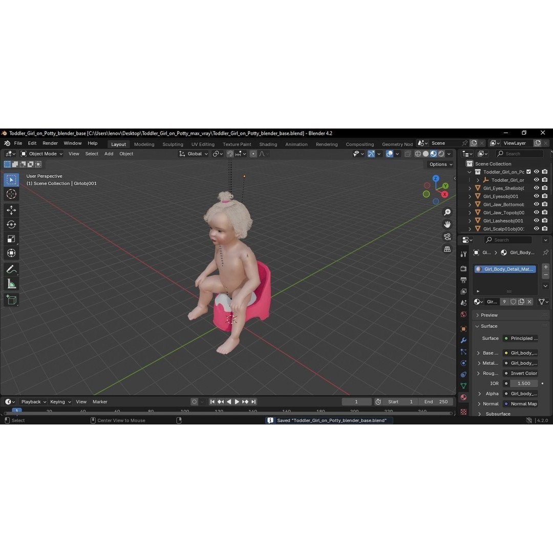 Toddler Girl on Potty 3D Model – High Quality Character Asset, PBR Textures - View 21