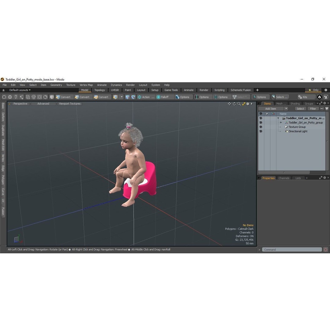 Toddler Girl on Potty 3D Model – High Quality Character Asset, PBR Textures - View 22
