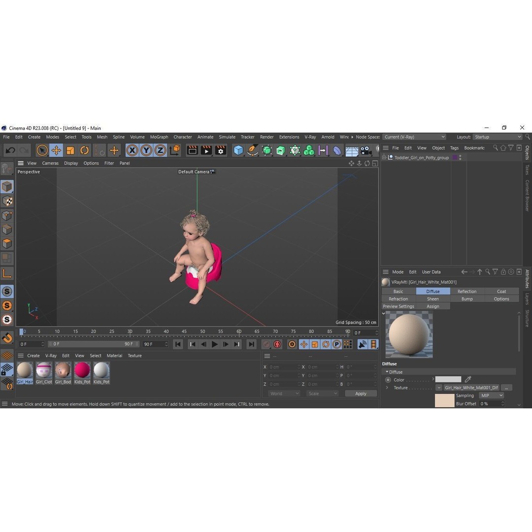 Toddler Girl on Potty 3D Model – High Quality Character Asset, PBR Textures - View 23