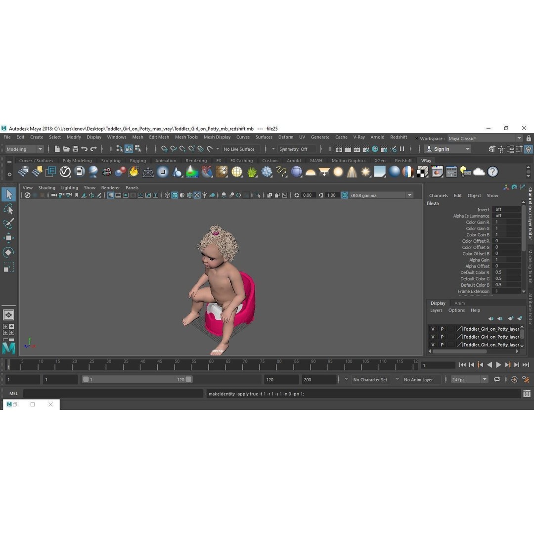 Toddler Girl on Potty 3D Model – High Quality Character Asset, PBR Textures - View 24