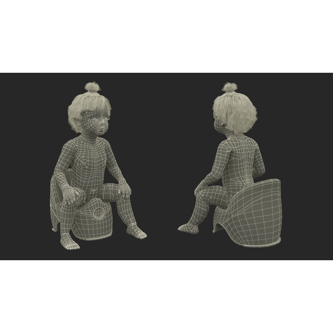 Toddler Girl on Potty 3D Model – High Quality Character Asset, PBR Textures - View 25