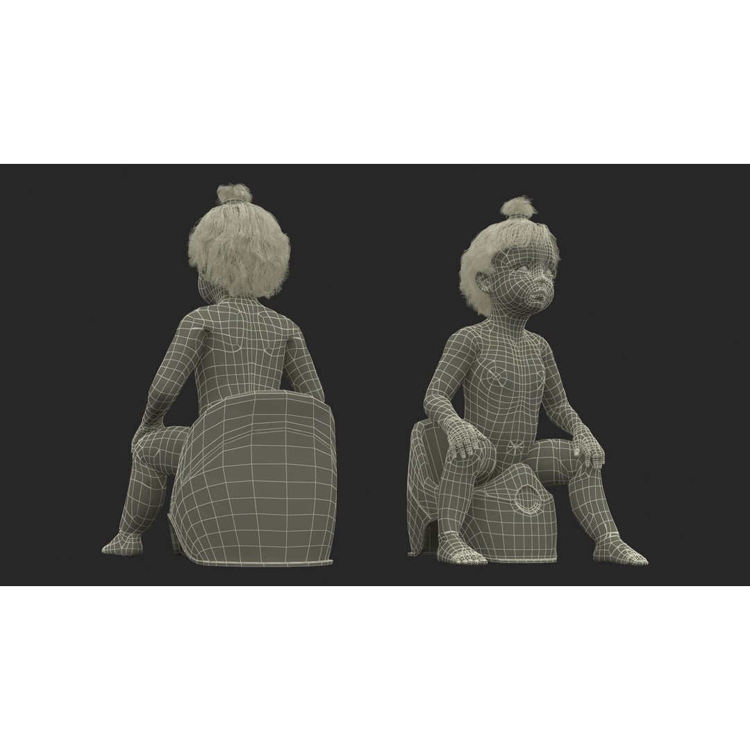 Toddler Girl on Potty 3D Model – High Quality Character Asset, PBR Textures - View 26