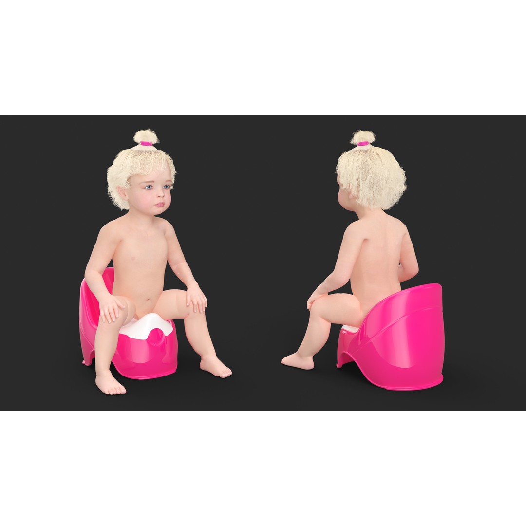 Toddler Girl on Potty 3D Model – High Quality Character Asset, PBR Textures - View 4