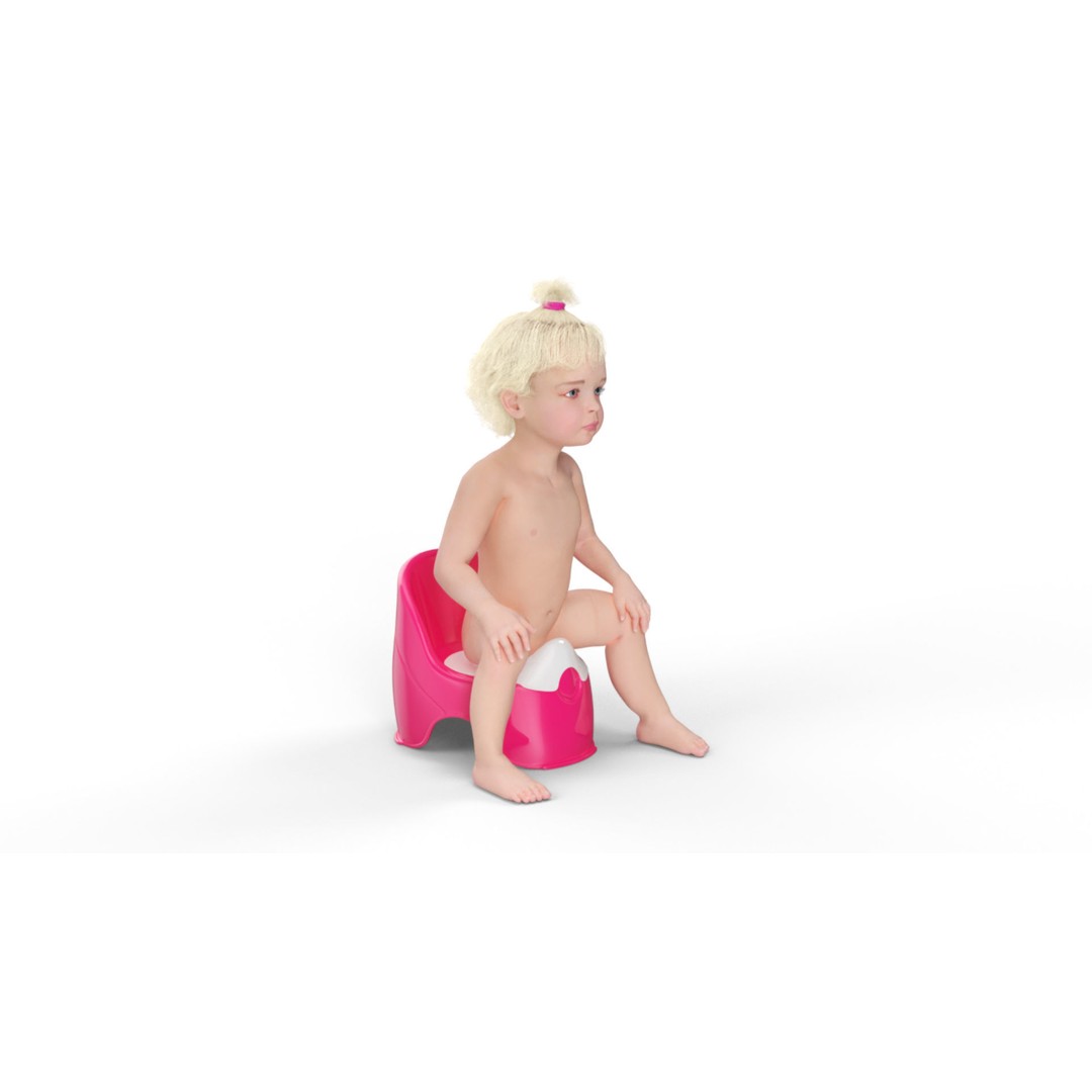 Toddler Girl on Potty 3D Model – High Quality Character Asset, PBR Textures - View 5