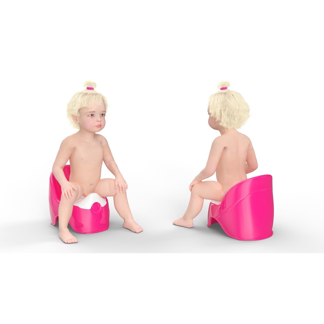 Toddler Girl on Potty 3D Model – High Quality Character Asset, PBR Textures - View 6