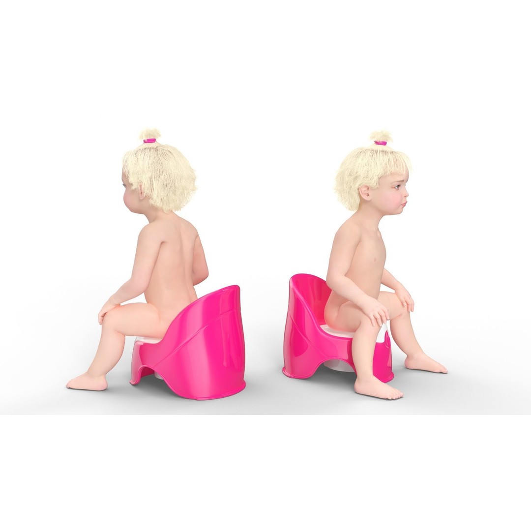 Toddler Girl on Potty 3D Model – High Quality Character Asset, PBR Textures - View 7
