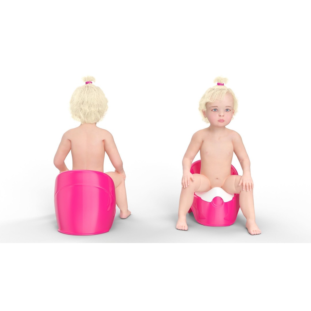Toddler Girl on Potty 3D Model – High Quality Character Asset, PBR Textures - View 8
