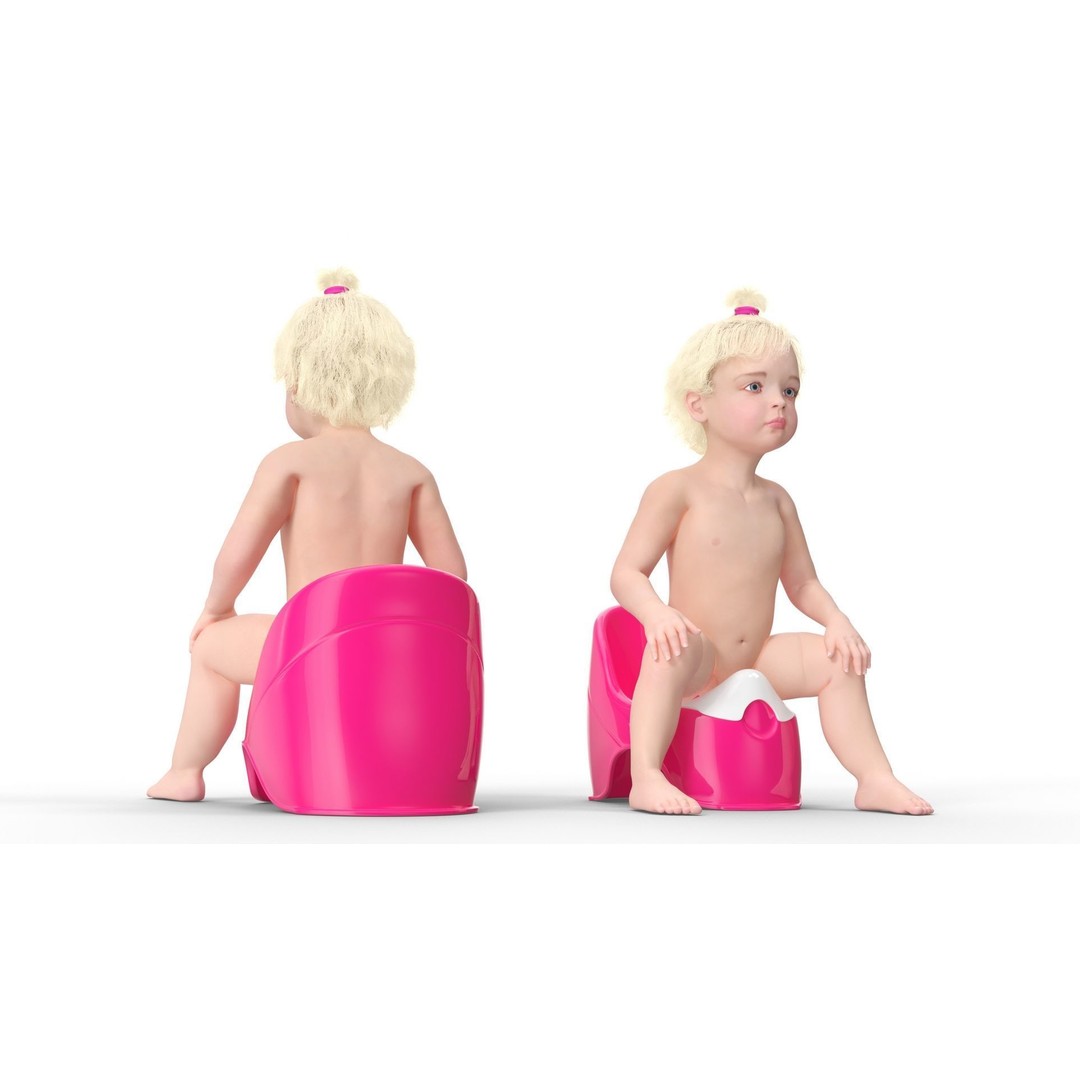 Toddler Girl on Potty 3D Model – High Quality Character Asset, PBR Textures - View 9