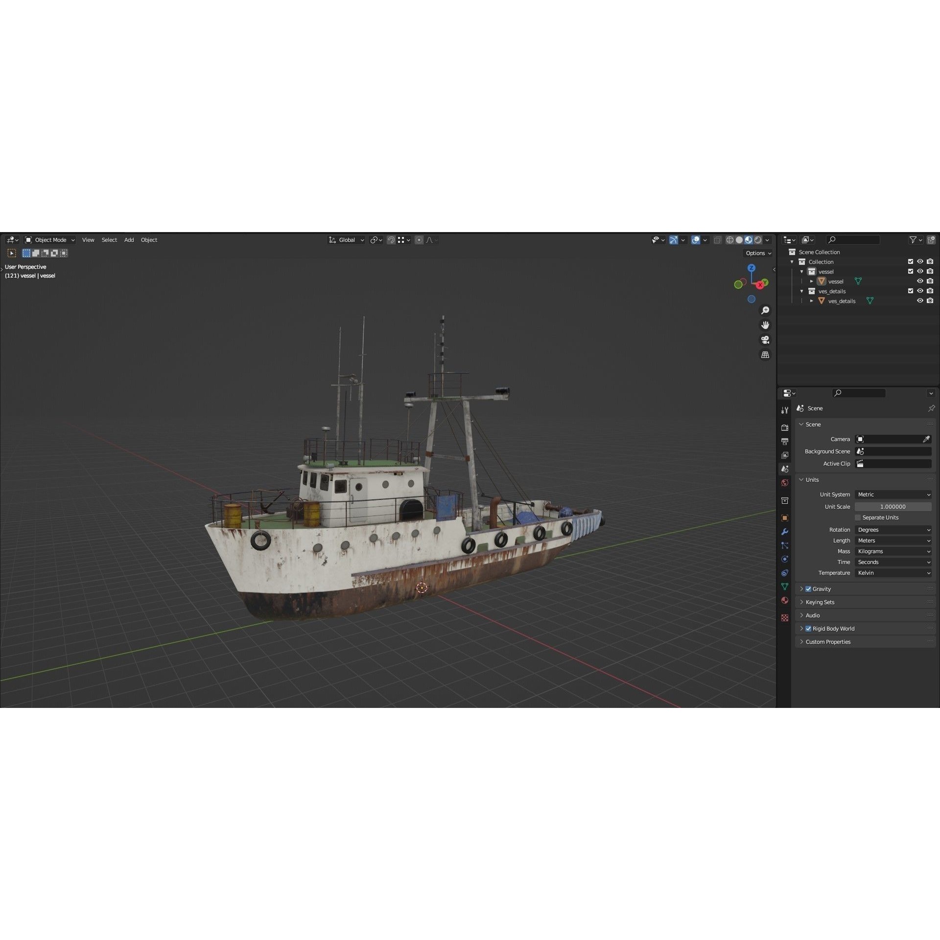Old Vessel Ship - Low-Poly Game-Ready 3D Model