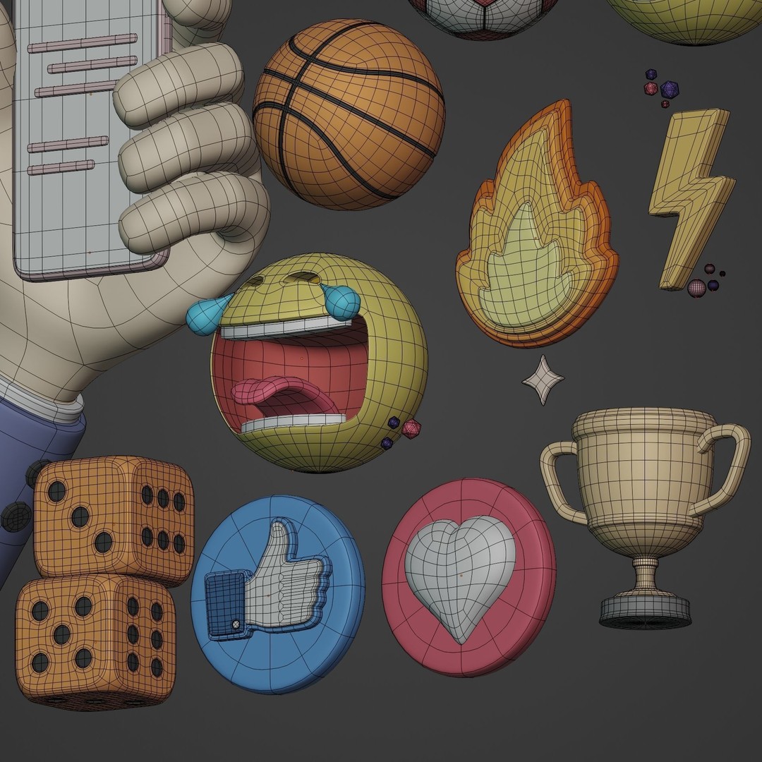 Cartoon Emoji 3D Model – Low Poly Icon Pack for Games, FBX