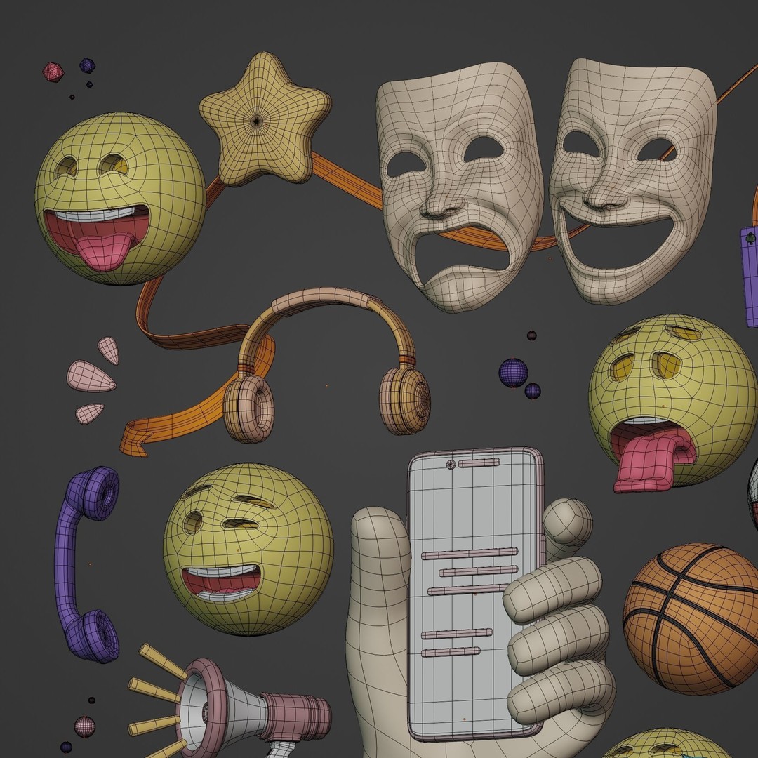 Cartoon Emoji 3D Model – Low Poly Icon Pack for Games, FBX - View 12