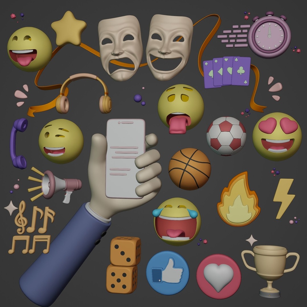 Cartoon Emoji 3D Model – Low Poly Icon Pack for Games, FBX - View 3