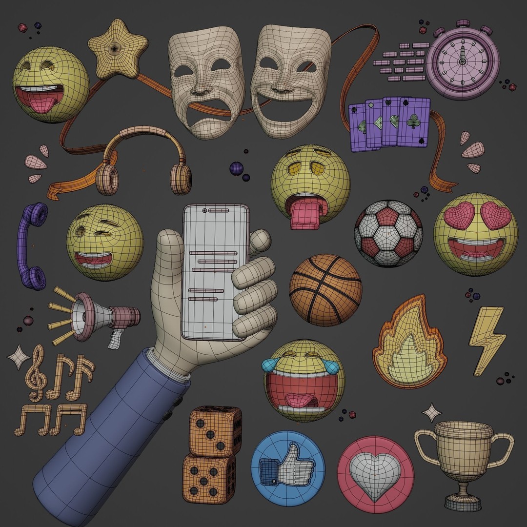 Cartoon Emoji 3D Model – Low Poly Icon Pack for Games, FBX - View 4