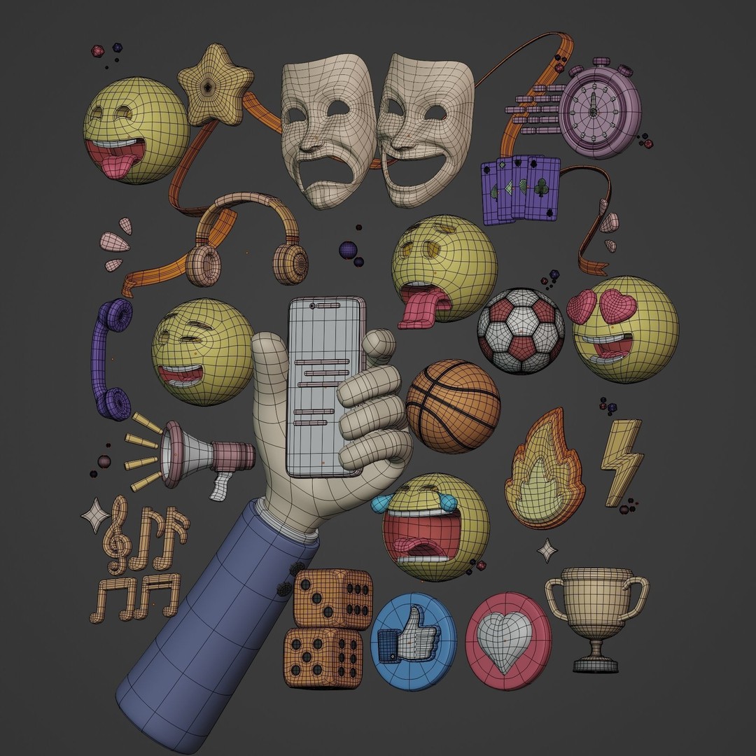Cartoon Emoji 3D Model – Low Poly Icon Pack for Games, FBX - View 6