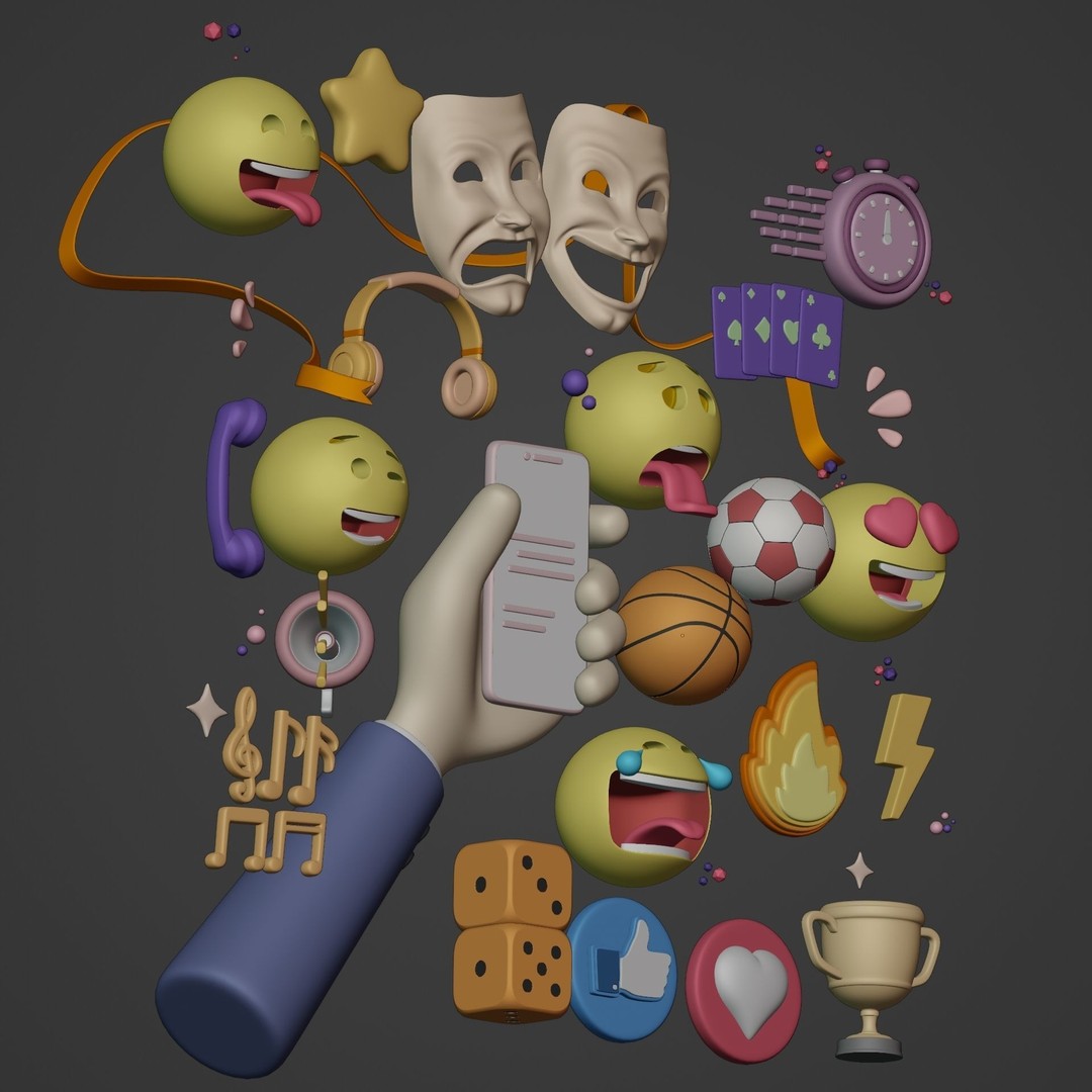 Cartoon Emoji 3D Model – Low Poly Icon Pack for Games, FBX - View 7
