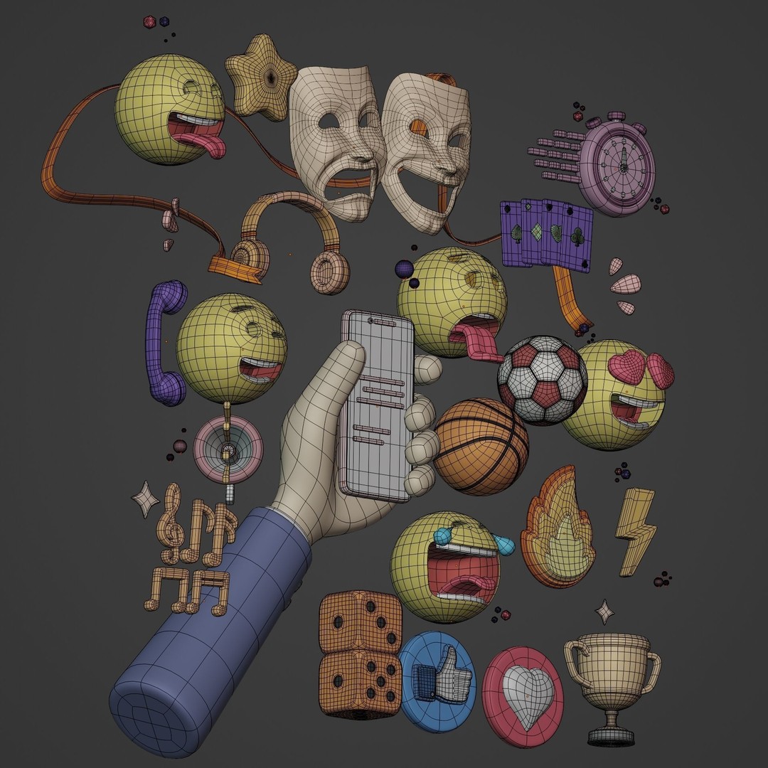 Cartoon Emoji 3D Model – Low Poly Icon Pack for Games, FBX - View 8