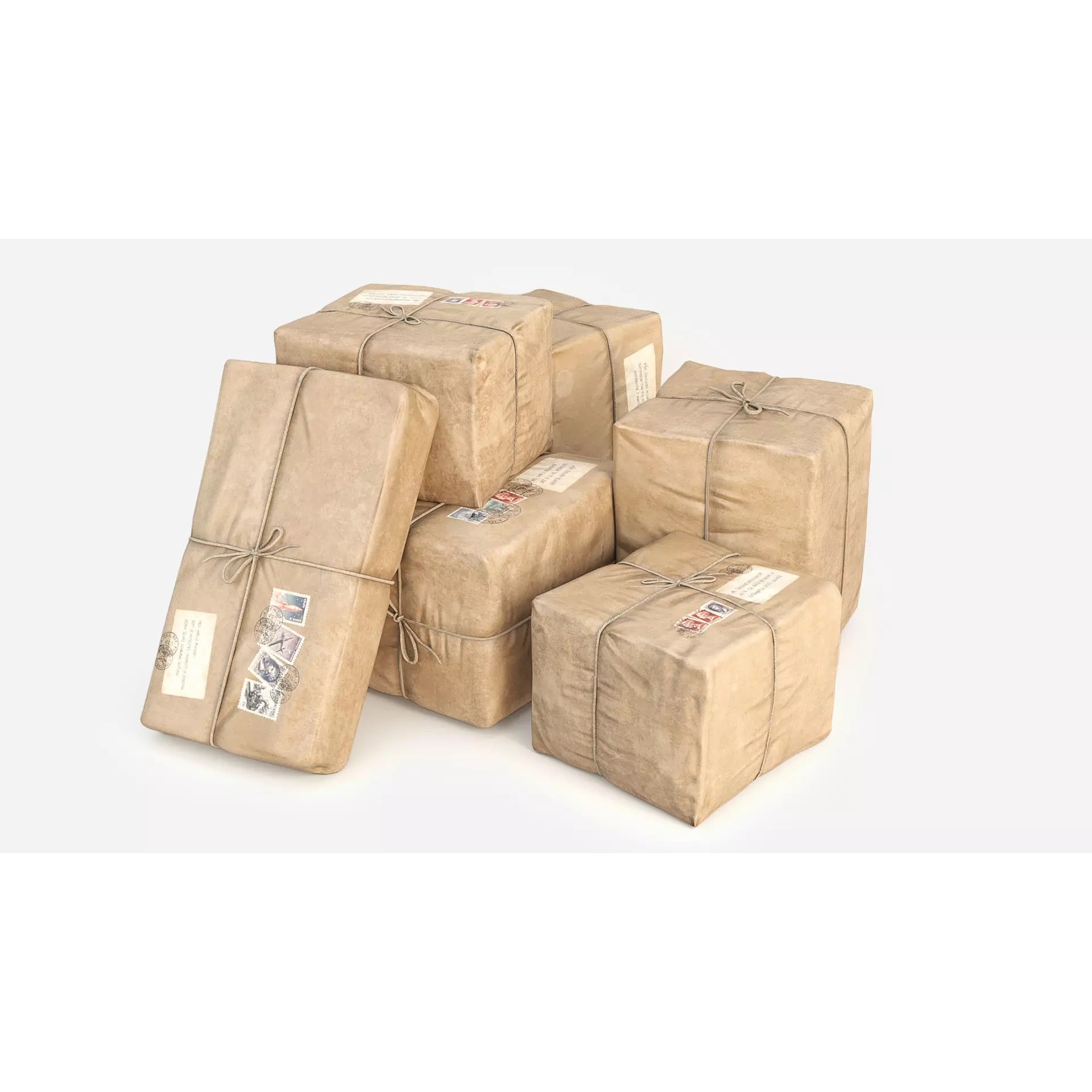 Vintage Packages - Low-Poly Game-Ready 3D Model - View 2