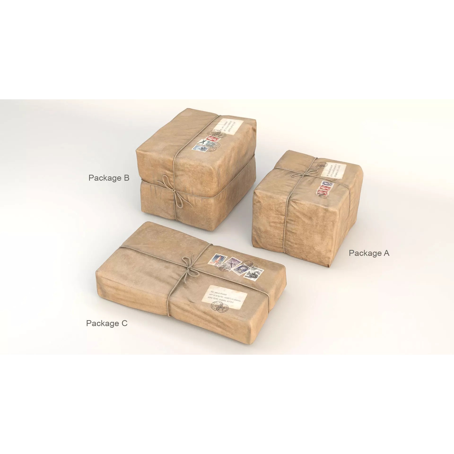 Vintage Packages - Low-Poly Game-Ready 3D Model - View 4