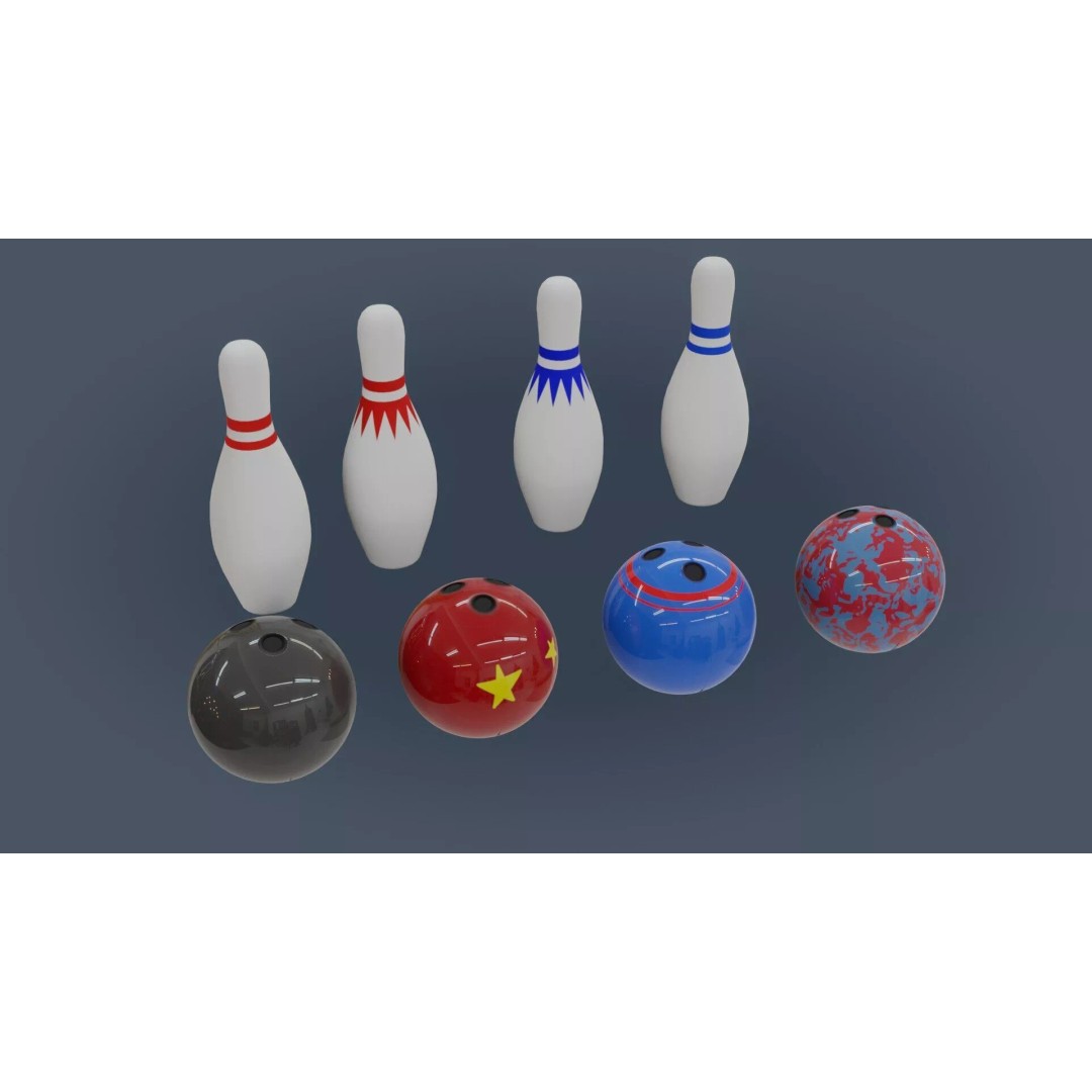 Bowling Set 3D Model – Low Poly Game Ready PBR Asset, FBX, OBJ - View 2