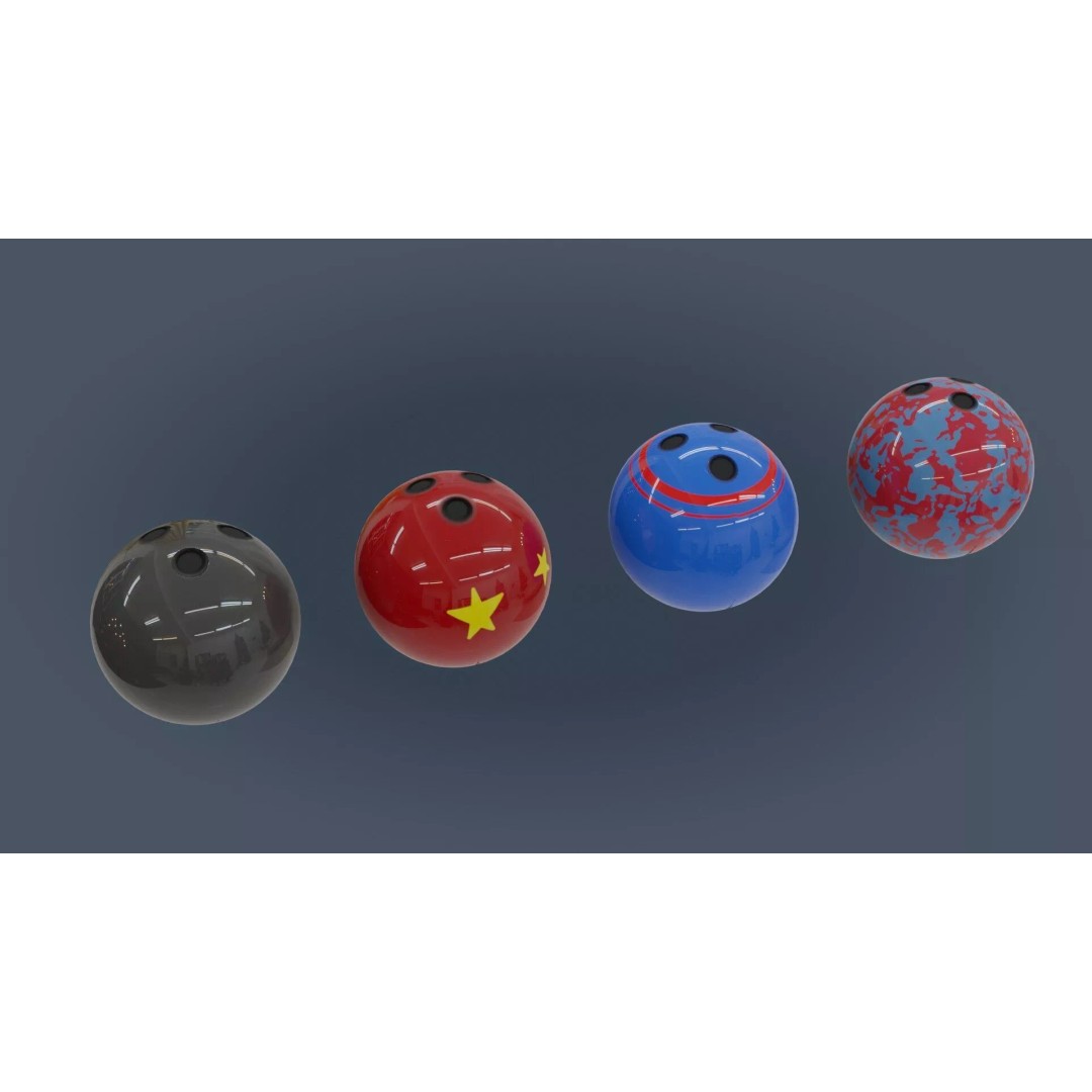 Bowling Set 3D Model – Low Poly Game Ready PBR Asset, FBX, OBJ - View 3