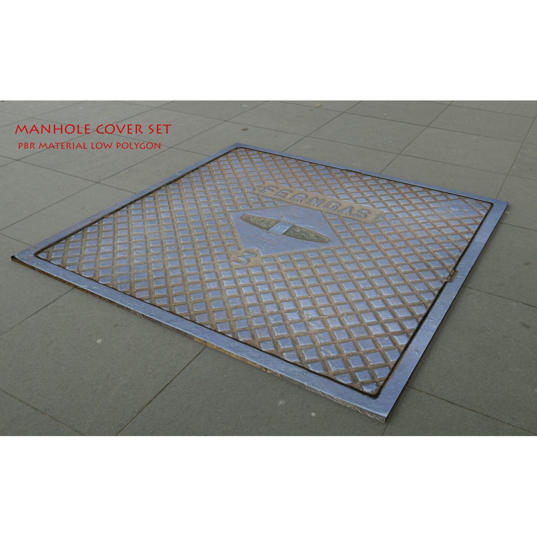 Street Manhole Cover 3D Model – Low Poly PBR Game Asset, FBX - View 14