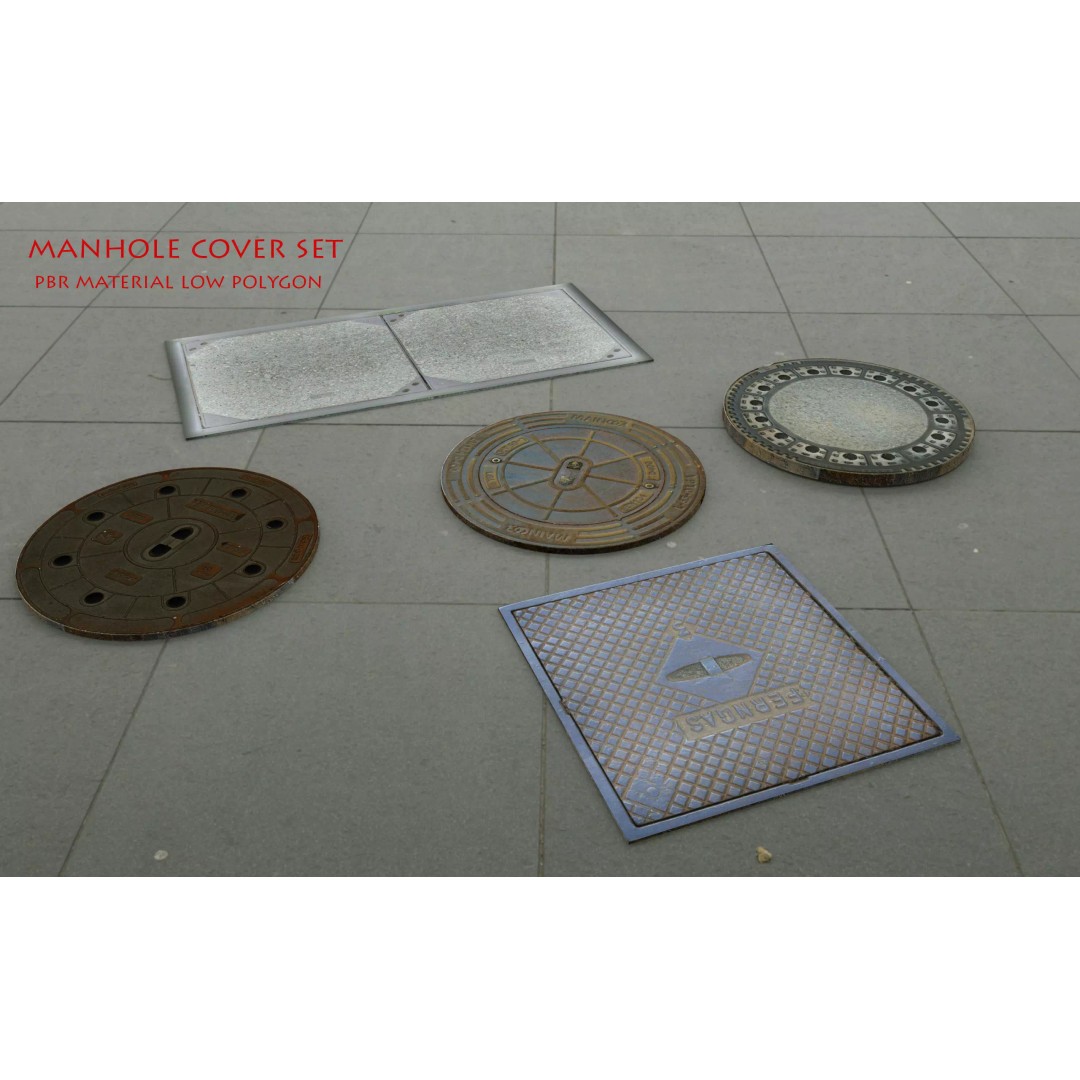 Street Manhole Cover 3D Model – Low Poly PBR Game Asset, FBX - View 2