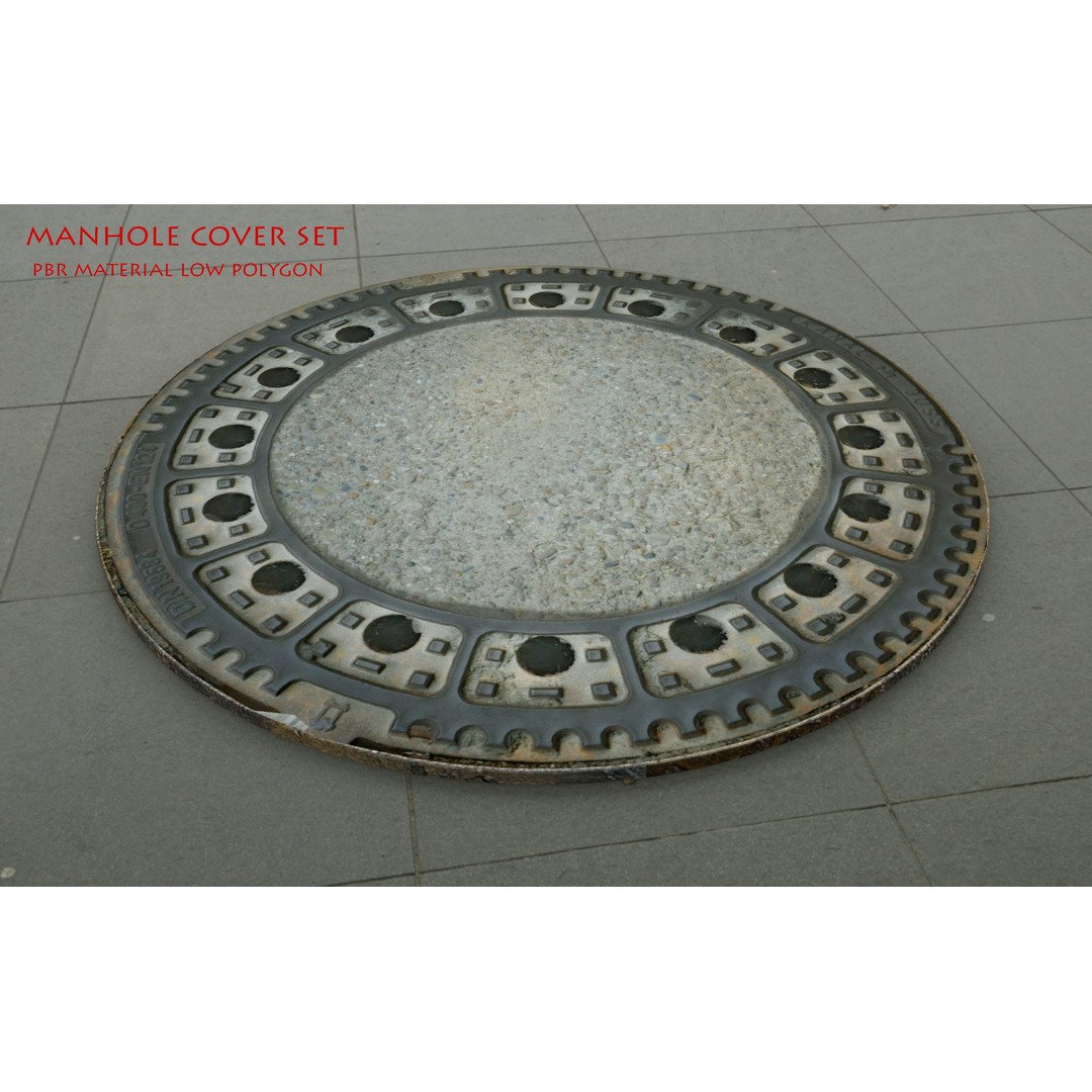 Street Manhole Cover 3D Model – Low Poly PBR Game Asset, FBX - View 7
