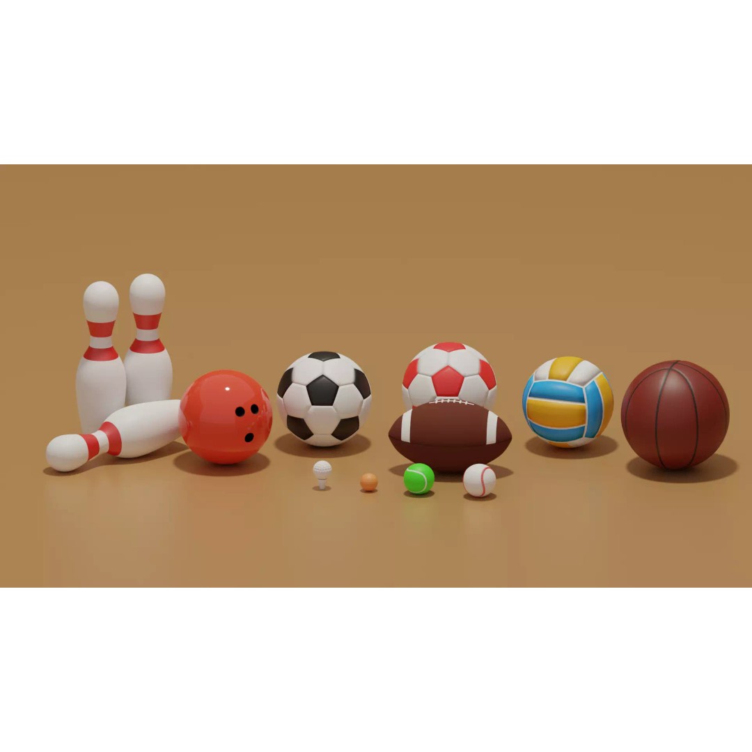 Sport Balls Collection 3D Model – Low Poly Game-Ready Assets, FBX, OBJ - View 2