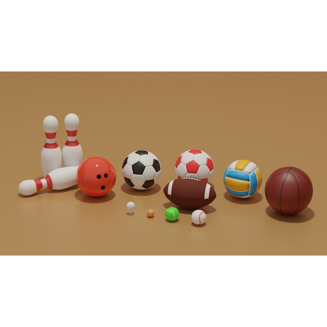 Sport Balls Collection 3D Model – Low Poly Game-Ready Assets, FBX, OBJ - View 8