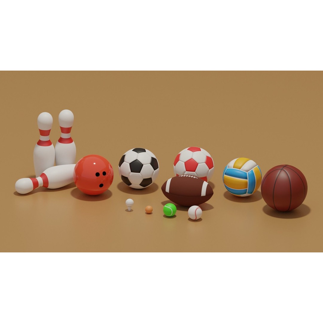 Sport Balls Collection 3D Model – Low Poly Game-Ready Assets, FBX, OBJ - View 9