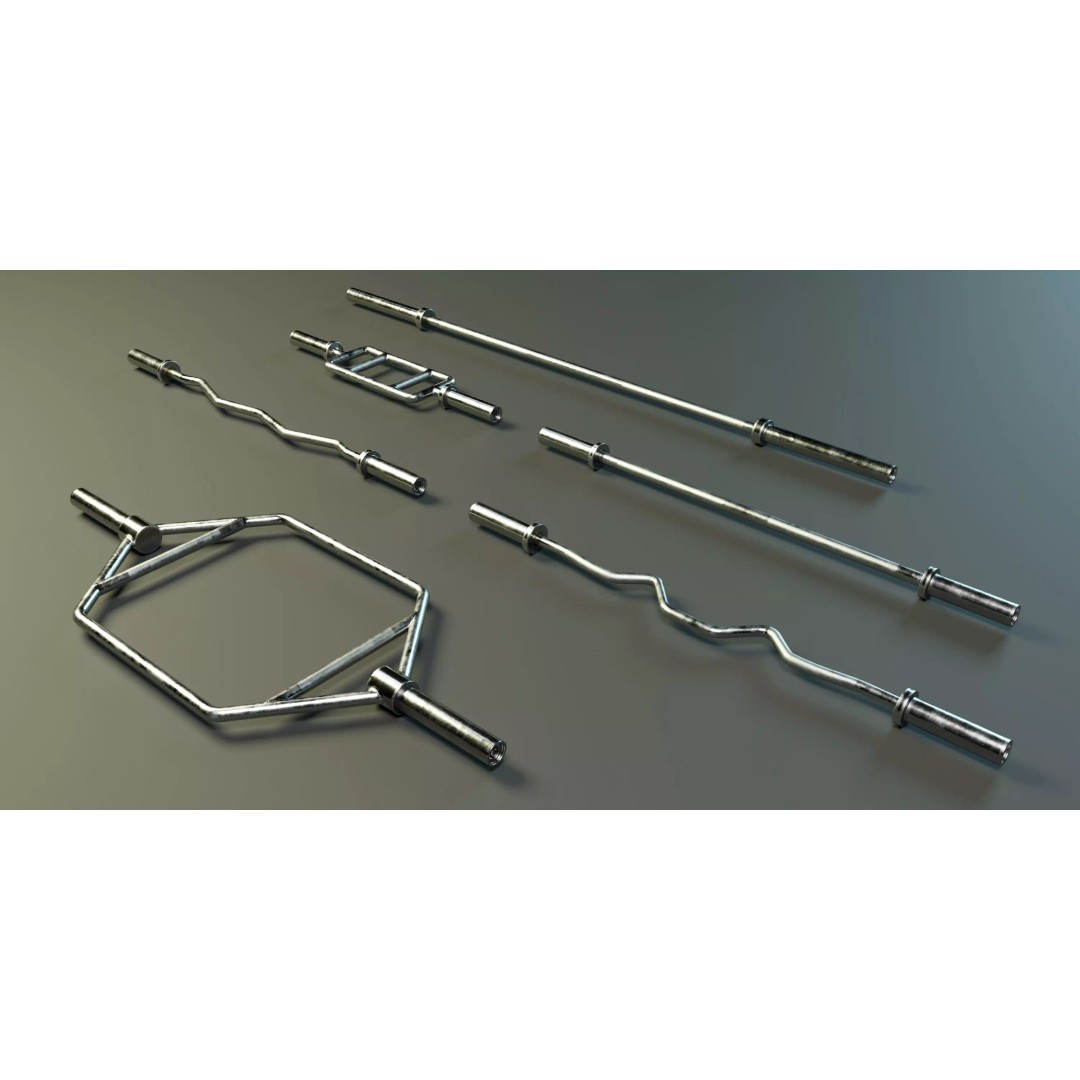 Training Bar Set 3D Model – Low Poly PBR Gym Equipment, FBX, OBJ - View 2