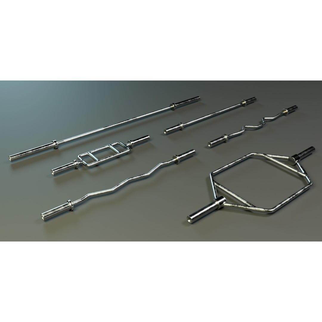 Training Bar Set 3D Model – Low Poly PBR Gym Equipment, FBX, OBJ - View 3