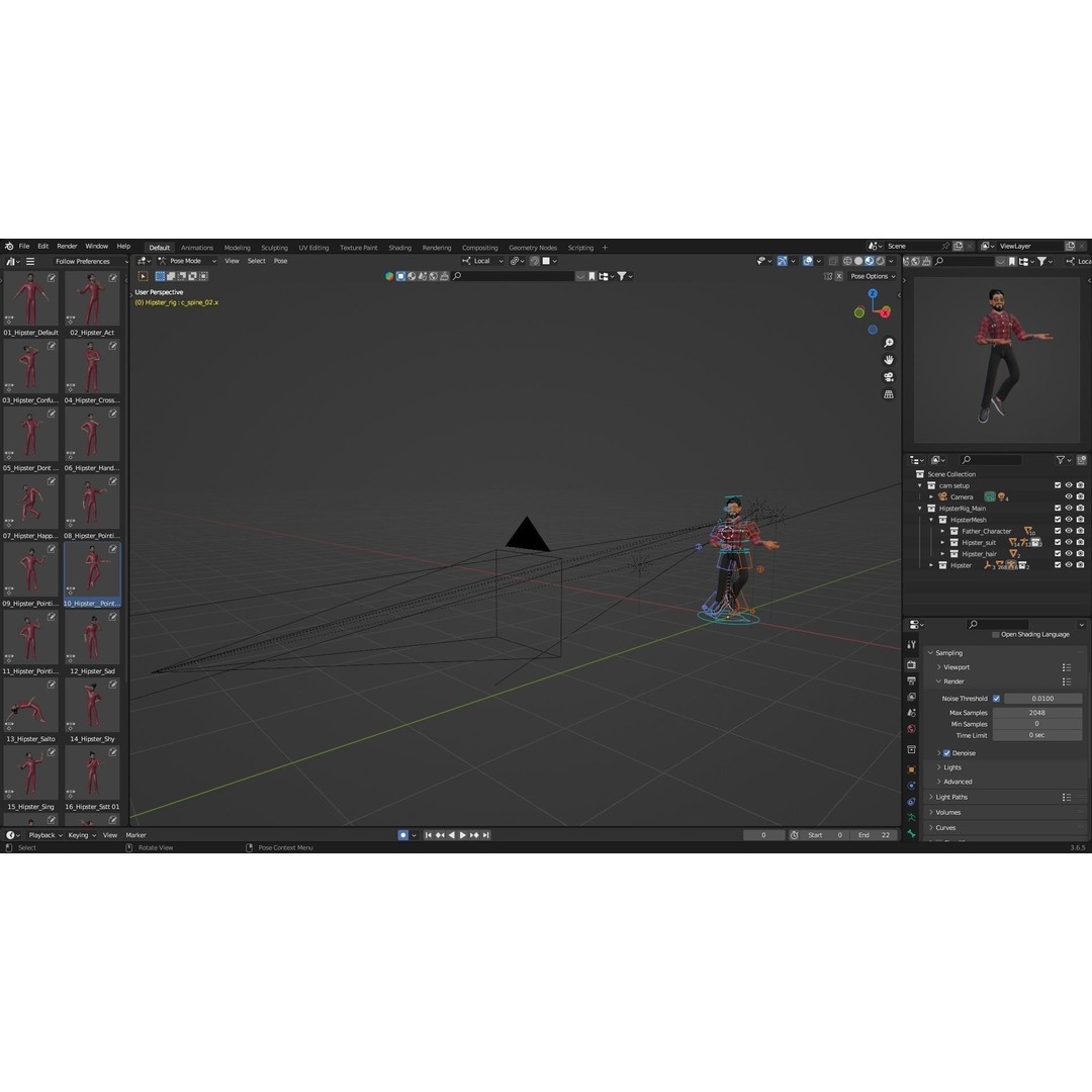 Hipster Man 3D Model – Low Poly Cartoon Character, Rigged FBX