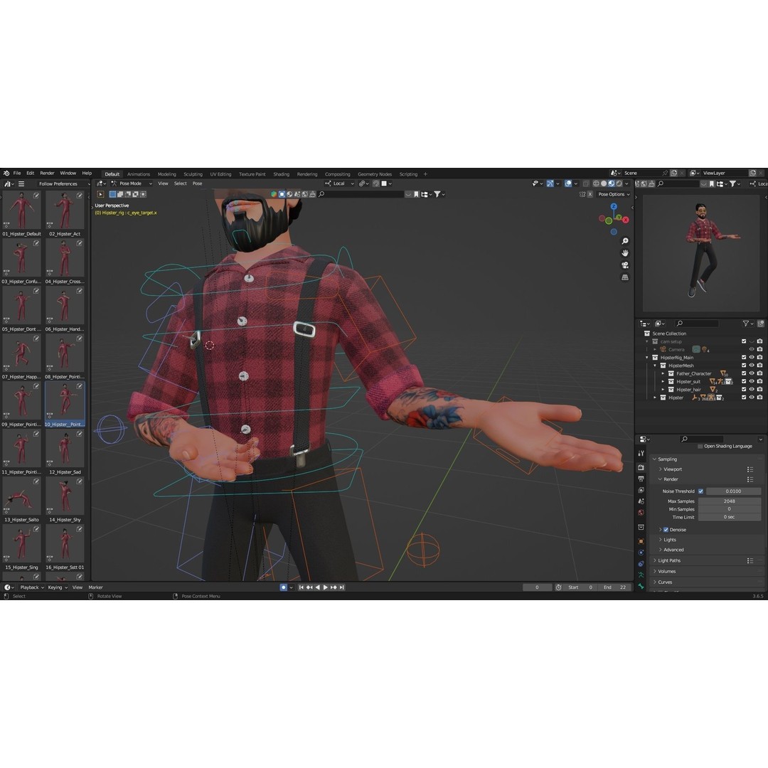 Hipster Man 3D Model – Low Poly Cartoon Character, Rigged FBX - View 10