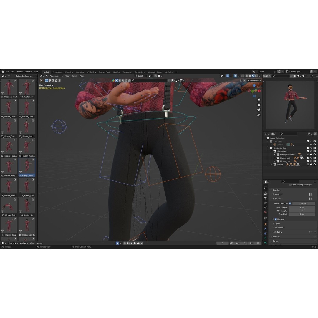 Hipster Man 3D Model – Low Poly Cartoon Character, Rigged FBX - View 11