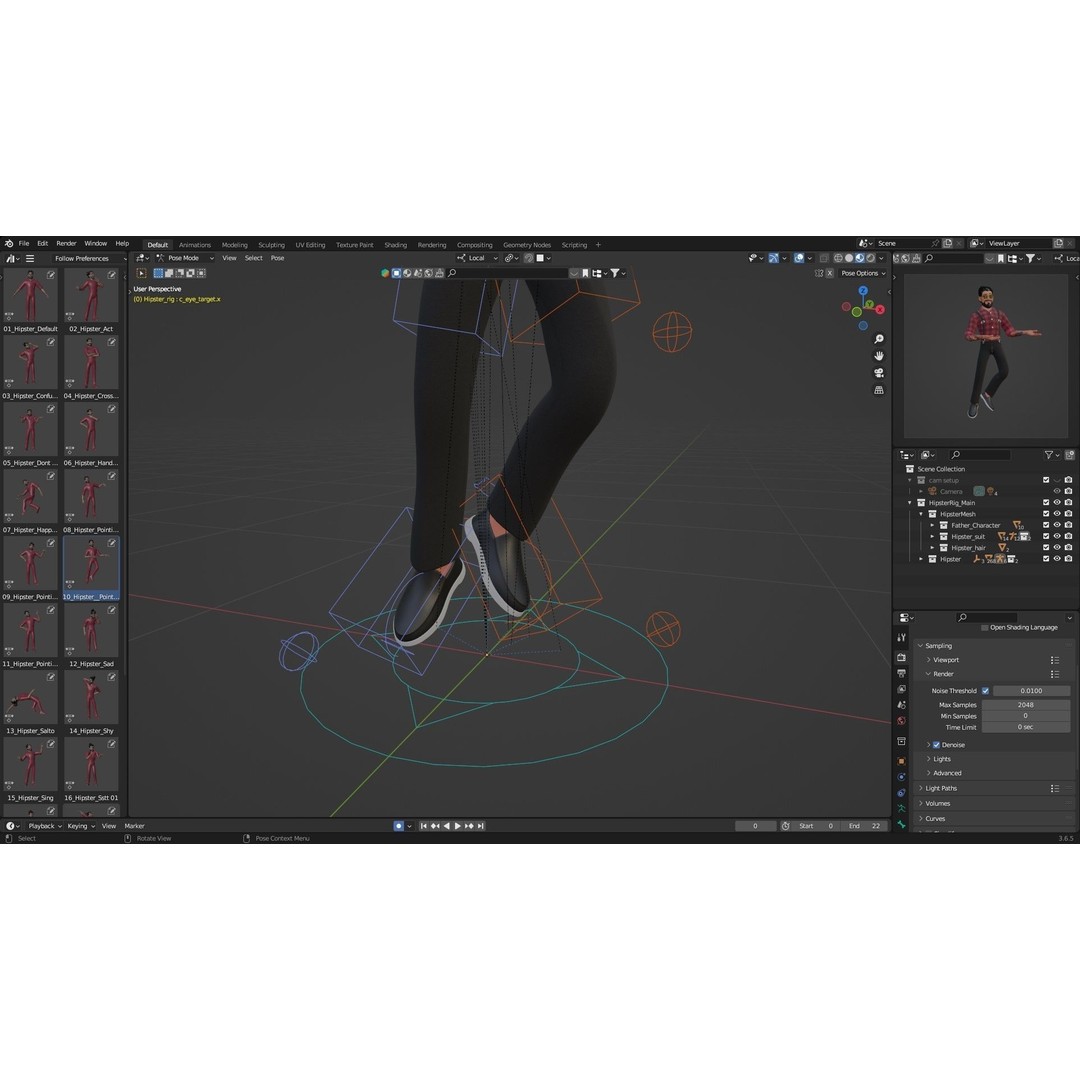 Hipster Man 3D Model – Low Poly Cartoon Character, Rigged FBX - View 12