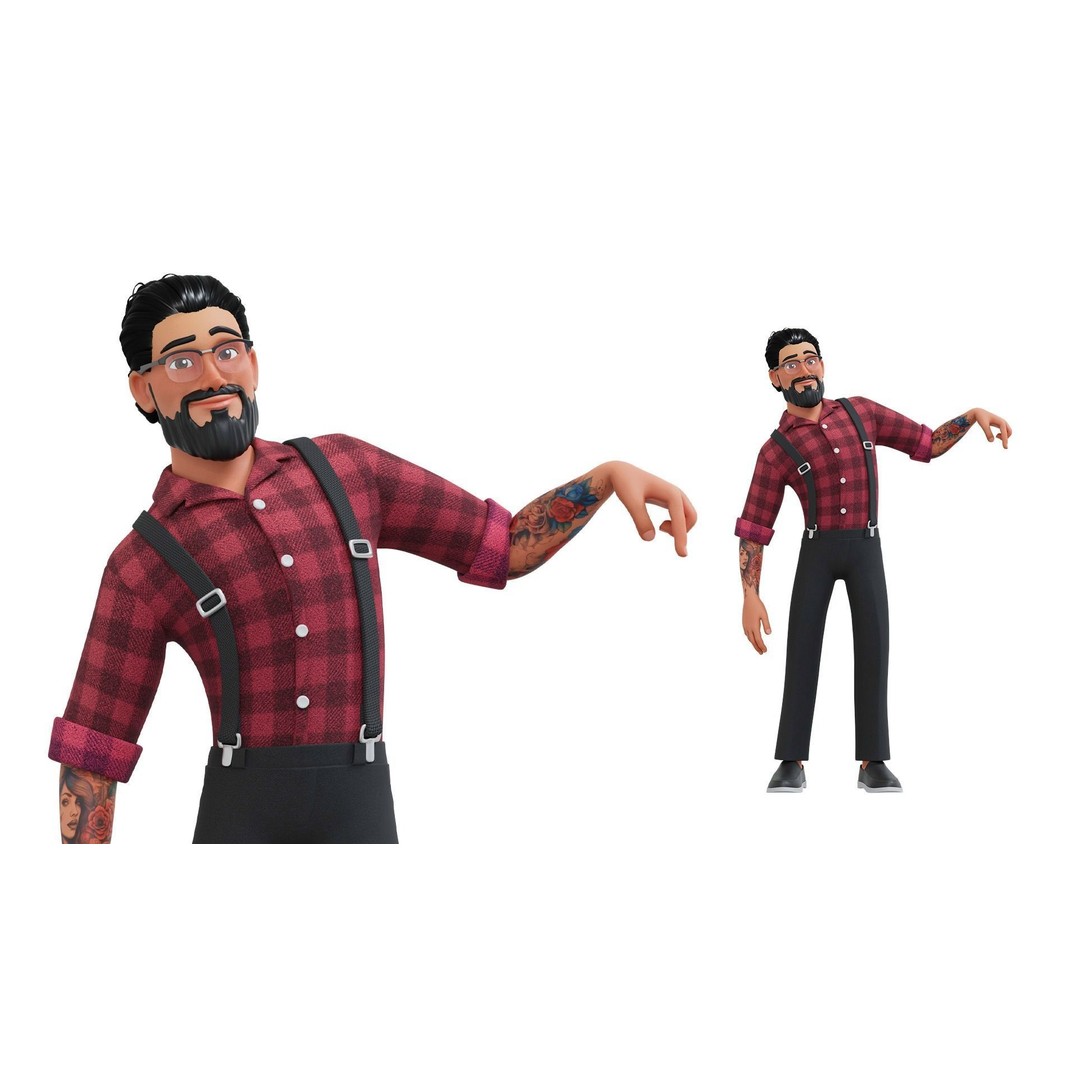 Hipster Man 3D Model – Low Poly Cartoon Character, Rigged FBX - View 13