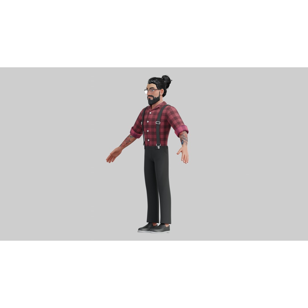 Hipster Man 3D Model – Low Poly Cartoon Character, Rigged FBX - View 14