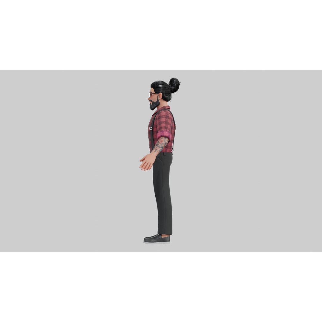 Hipster Man 3D Model – Low Poly Cartoon Character, Rigged FBX - View 15