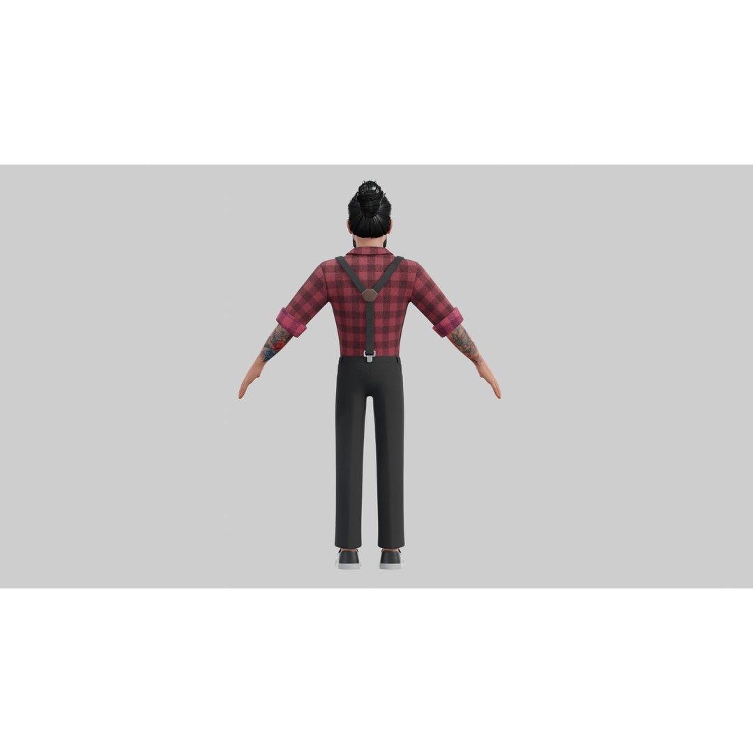 Hipster Man 3D Model – Low Poly Cartoon Character, Rigged FBX - View 16