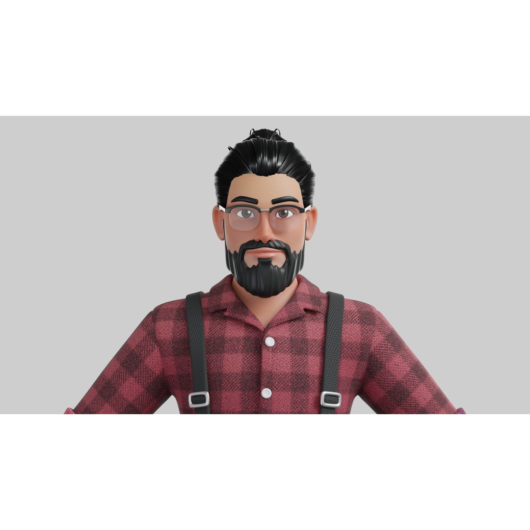 Hipster Man 3D Model – Low Poly Cartoon Character, Rigged FBX - View 17