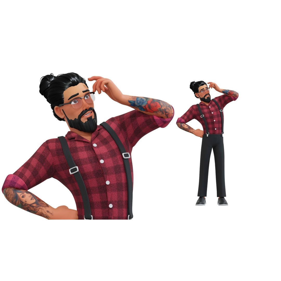Hipster Man 3D Model – Low Poly Cartoon Character, Rigged FBX - View 19