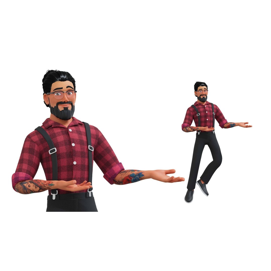 Hipster Man 3D Model – Low Poly Cartoon Character, Rigged FBX - View 27