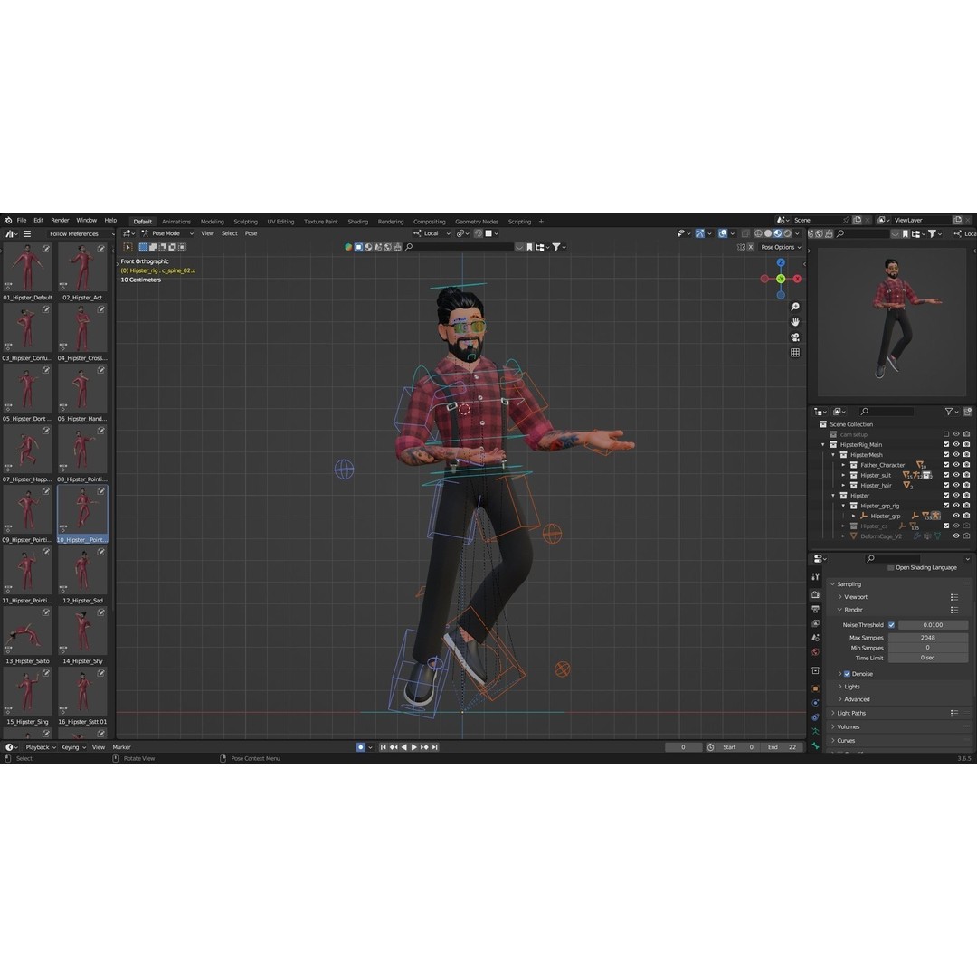Hipster Man 3D Model – Low Poly Cartoon Character, Rigged FBX - View 4